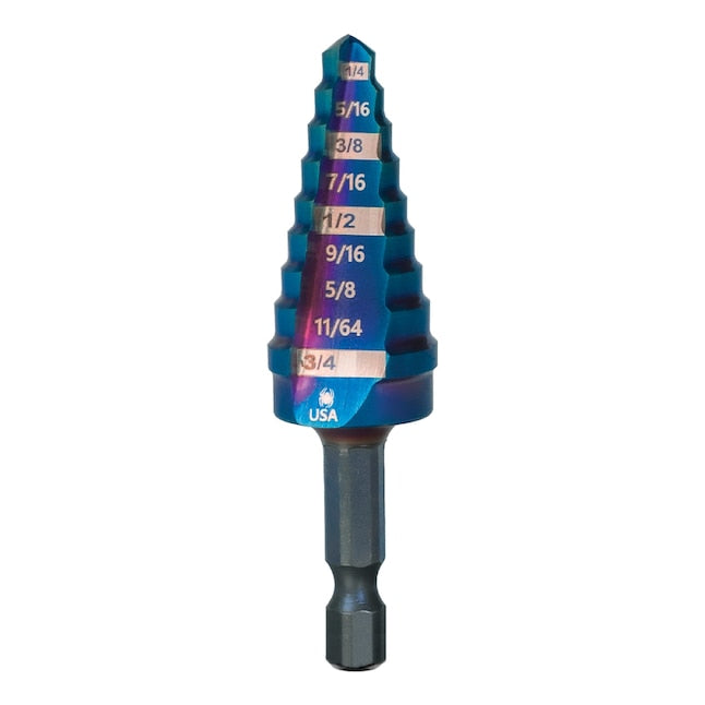 Spyder 9 Step Bit, Mach-Blue Hex Shank