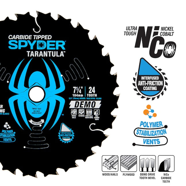 Spyder 6-1/2-in 24-Tooth Rough Finish Tungsten Carbide-tipped Steel Circular Saw Blade