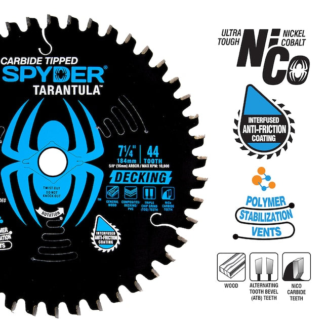 Spyder Decking 7-1/4-in 44-Tooth Tungsten Carbide-tipped Steel Circular Saw Blade