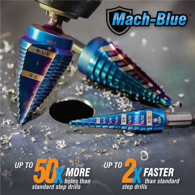 Spyder 13 Step Bit, Mach-Blue Hex Shank