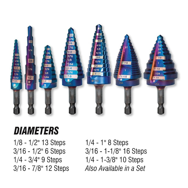 Spyder 13 Step Bit, Mach-Blue Hex Shank